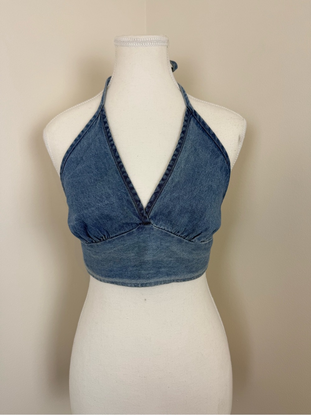 Vintage Joule Denim Halter Crop Top Size Small